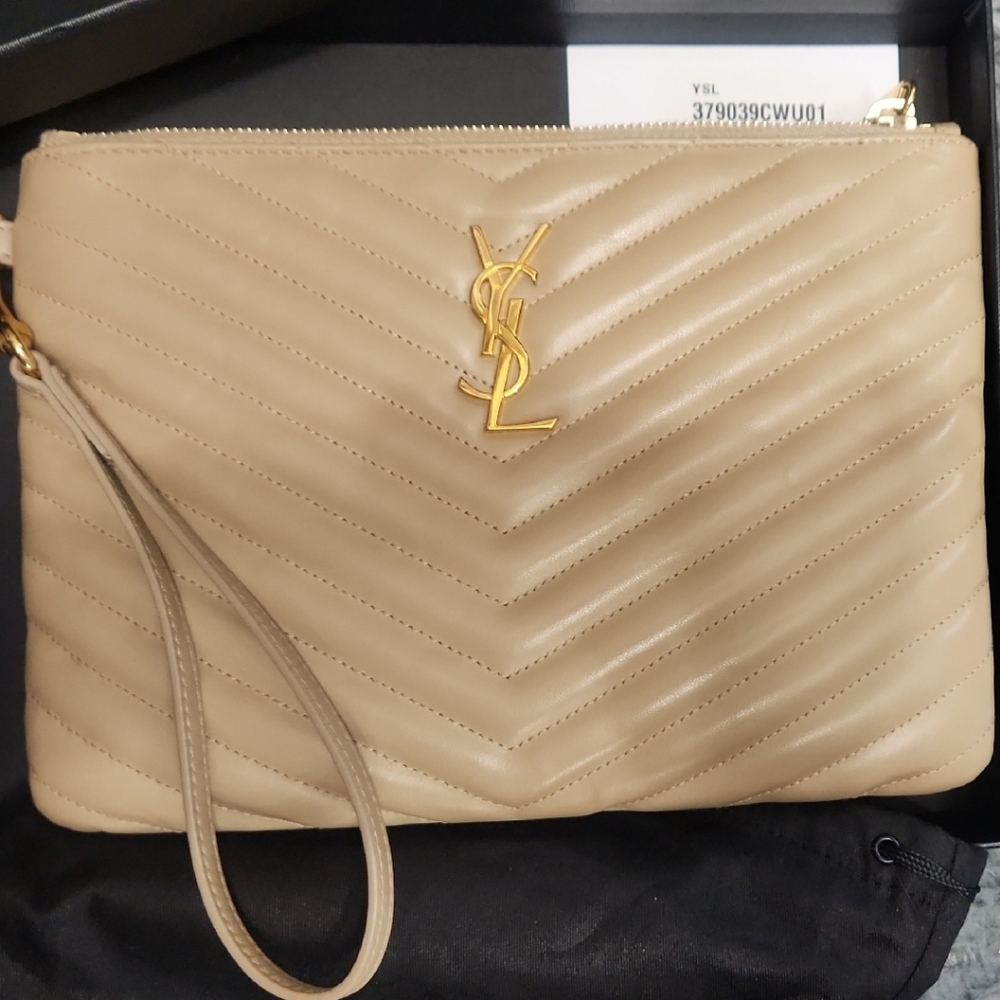 Yves Saint Laurent Tan Quilted Wristlet